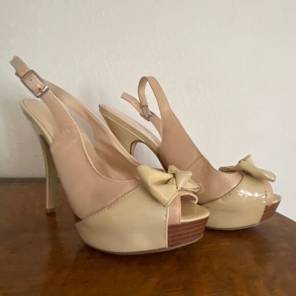 Enzo Angiolini Slingback Heels With Bows Tan - Picture 8 of 9